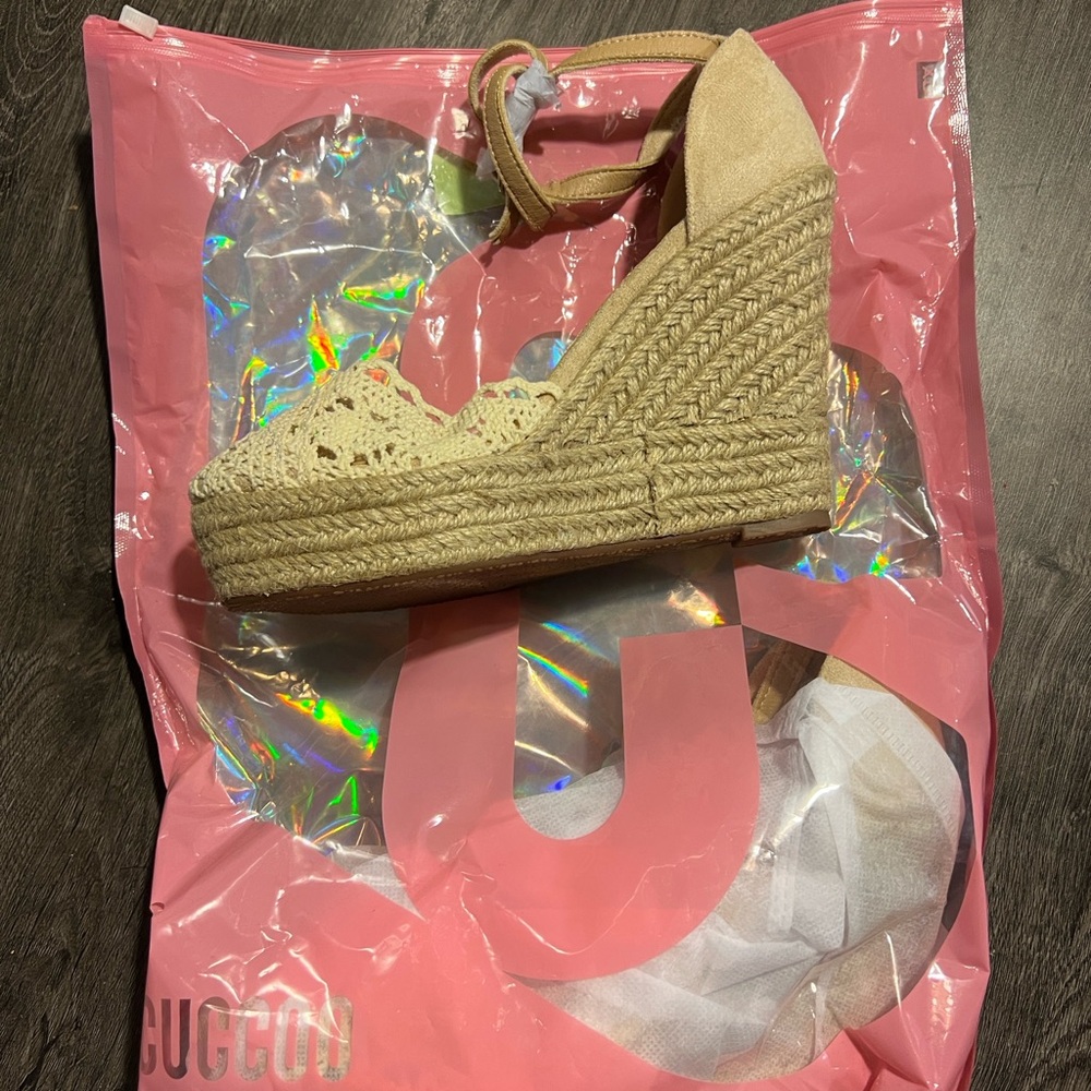 Elegant Tan Espadrille Wedge Sandals